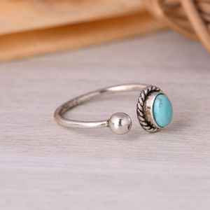 Arizona <b>Turquoise</b> Sterling Silver <b>Ring</b> Twisted Rope Band Adjustable Boho Jewelry Handmade <b>Turquoise</b> Gemstone <b>Ring</b> - Product Image 2