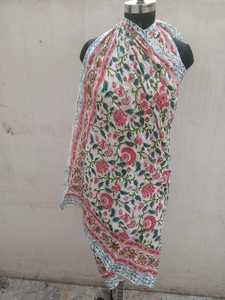 บล็อกมือพิมพ์ Pareo พิมพ์ลายดอกไม้ขายส่งจํานวนมากเซ็กซี่ชายหาดสวมผ้าซิ่นผ้าพันคอผ้าฝ้ายอินเดียแฮนด์เมด - Product Image 5