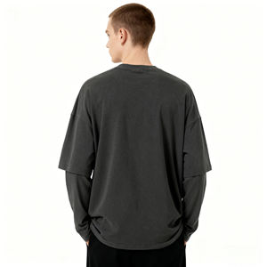 Wholesale OEM Custom Oversized Acid Wash Cotton Blank Double Layer <b>Long</b> Sleeve <b>T</b>-<b>shirt</b> Vintage <b>Long</b> Sleeve <b>T</b>-<b>shirt</b> for <b>men</b> - Product Image 3