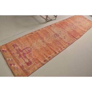 Vintage <b>Rug</b>, <b>Runner</b> 2.8x11.6 ft Turkish <b>Rug</b>, Orange Pink Check Wool <b>Rug</b> - Product Image 2