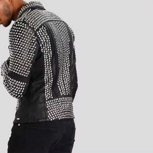 <b>jacket</b> for <b>men</b> Sheepskin Factory Direct <b>Men's</b> Studded Black Leather Biker <b>Jacket</b> Top Quality Punk Rock Style Reasonable Price - Product Image 3