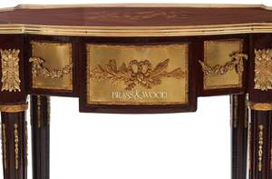 Mesa Auxiliar de Madera de Caoba de Lujo con Incrustaciones Florales y Paneles Ornamentales de Latón Dorado para Decoración Clásica de Esquinas del Hogar - Product Image 3