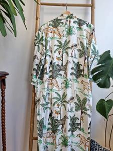 Pur coton indien bloc imprimé été Kimono Floral plage dissimulation confortable Robe de maternité Rose pêche longueur au sol naturel - Product Image 4