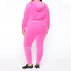Oem personalizado Zip Up Sudadera con capucha Pantalones de chándal de las mujeres Velour Sweatsuit personalizado de dos piezas Set Pink Velvet Chándal - Product Image 3