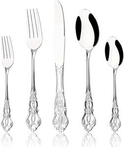 GROSSE REMISE ! Couverts en acier inoxydable poli miroir élégant, manche design, écologiques, durables, ajoutent une touche de brillance luxueuse à toute table - Product Image 1