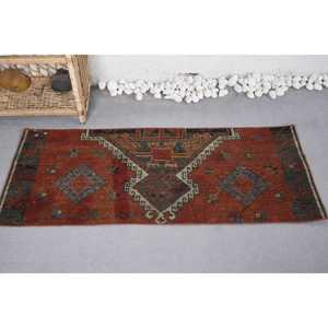 Vintage <b>Red</b> Green <b>Wool</b> Eco Friendly Traditional Medium Pile Patchwork Rug Large Area 1.8 X 4.4 ft Rectangular Dining Room Latex - Product Image 3