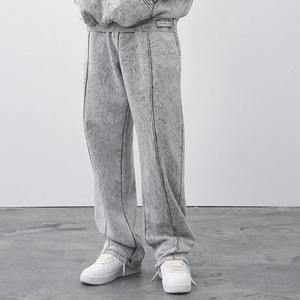 Venta al por mayor de la mejor calidad de los hombres de lavado ácido traje de sudor conjunto de Streetwear Vintage desgastado 2 uds chándal conjunto de los hombres Sudadera con capucha - Product Image 4