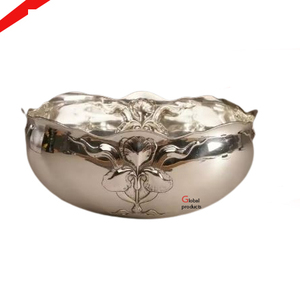 Cuenco de Ramadán blanco y dorado de metal de aspecto único con soporte de diseño de hojas para restaurante de hotel - Product Image 5
