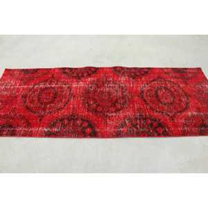 พรมวินเทจขนาด 3.3x8.2 ฟุต พรมตุรกี พรมลายดอกไม้สีแดง - Product Image 2
