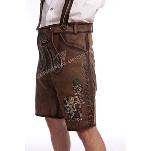Oktoberfest ผู้ชาย Lederhosen สั้นพร้อมกระดุมหนังนิ่ม Cowhide ปุ่มปิดด้านหน้าเย็บปักถักร้อยด้านข้างและกระเป๋าด้านหลัง - Product Image 5