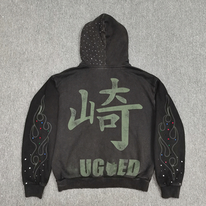 Sweat-shirt personnalisé streetwear imprimé sérigraphié avec strass, en molleton 100% coton écologique, style vintage décontracté, coupe droite courte pour l'hiver - Product Image 2