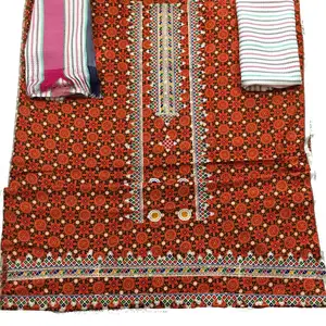 Hand Embroidered Ajrak Dress in All Sizes, Ajrak Style Fancy Embroidered Cotton Suit, Ajrak Embroidery Dress