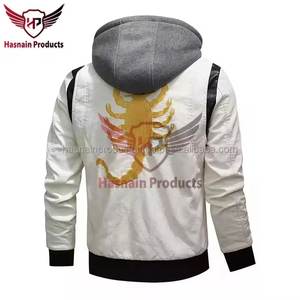 แจ็กเก็ตหนังแท้ปักลายสำหรับผู้ชายฤดูใบไม้ร่วงฤดูหนาวมีฮู้ดแฟชั่นผ้าฟลีซให้ความอบอุ่นทรงหลวมเหมาะสำหรับอุปกรณ์มอเตอร์ไซค์ - Product Image 2