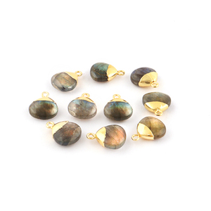 Labradorite Flashy naturelle en forme de coeur DIY connecteur à breloques à caution unique connecteur de bijoux en laiton plaqué or pour l'approvisionnement - Product Image 4