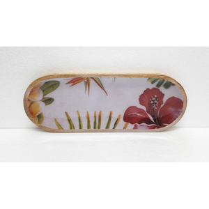 Bandeja de servicio de forma ovalada de madera de último diseño con acabado esmaltado de calcomanía para el hogar y la boda bandeja de servicio de comida personalizada - Product Image 1