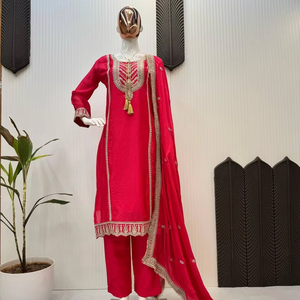 Colección Kurta bordada de diseñador para mujer, venta al por mayor de Chinon, reversible, que absorbe la humedad, sin arrugas, indio - Product Image 1