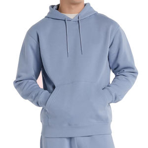 Fournisseur OEM Sweat à capuche en coton mélangé à épaules tombantes pour hommes, sweat-shirt à capuche épais et uni, pull-over personnalisé - Product Image 1