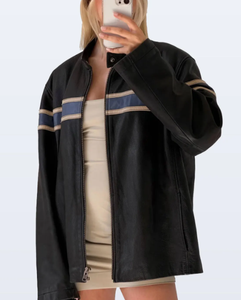 Mujer-Chaqueta informal de cuero de moda al aire libre con bolsillos laterales/logotipo personalizado - Product Image 5