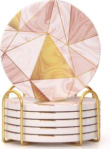 High Selling <b>Marble</b> <b>Coaster</b> Natural White Stone with Brass Heart Design Wholesale Table Decoration Mats & Pads - Product Image 3