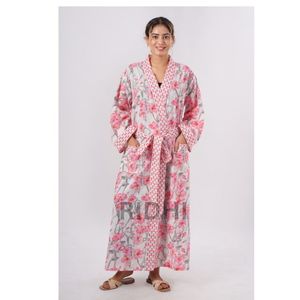 Ridhi Kimono pour femme 100% coton Peignoir Hand-Block Imprimé Rose Rose Kimonos Vêtements de nuit pour femme - Product Image 1