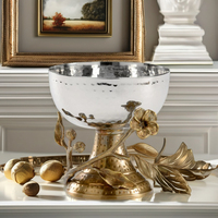 Bol martelé en métal argenté personnalisé avec design de tige dorée, artisanat métallique moderne et contemporain, durable, de haute qualité, décoration de Noël