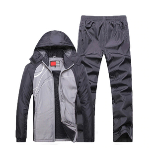 Deux pièces survêtement à capuche pour hommes 100% coton Sport Jogging ensemble veste confortable pantalons de survêtement équipe survêtement pour la saison d'automne - Product Image 1