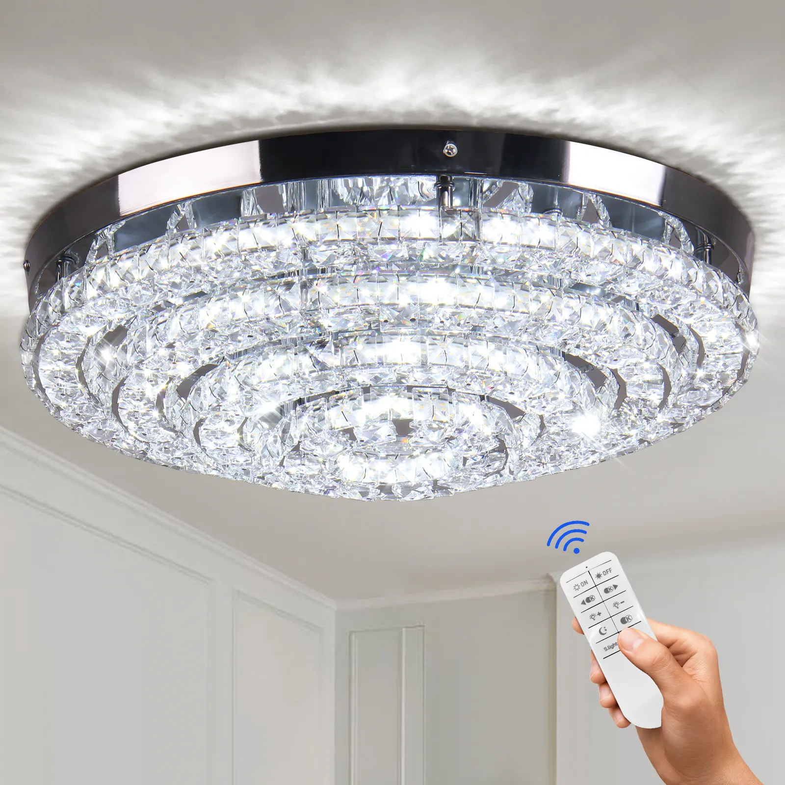 17,7 Zoll große LED-Kronleuchter für Eingang Schlafzimmer Wohnzimmer Küche Kristall-Kronleuchter moderner Flush-Mount-Deckenleuchte-Einrichtung