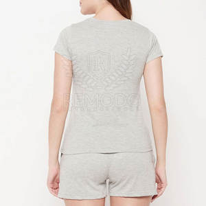 ชุดสองชิ้นสำหรับผู้หญิง2025เสื้อเชิ้ตแขนสั้นสีพื้น - Product Image 4