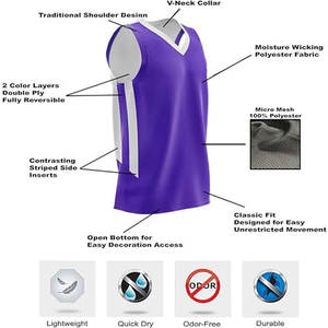 Maillot de basket-ball unisexe personnalisé, respirant, imprimé violet/blanc, coton/polyester, logo personnalisé, haute qualité - Product Image 3
