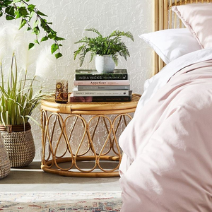 Table basse et thé ronde en rotin naturel Elegance avec dessus en verre et base en rotin - Product Image 2