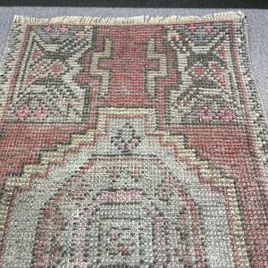 1.3x2.5 ft Turkish Rug, <b>Red</b> Polka dot Vintage <b>Wool</b> Rug - Product Image 4