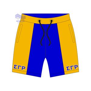 Pantalones cortos unisex azul real y dorado 100% algodón patrón sólido estilo casual de Sigma Gamma Rho - Product Image 1