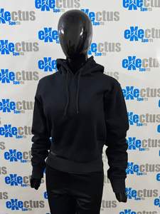 Femmes Noir OEM Pull Crop Hoodie Coton Polaire Bouffée Impression Broderie Doublé Anti-Rétrécir Hiver Crop Sweat Avant - Product Image 6