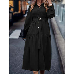 Vestido Maxi Elegante de Manga Larga con Cuello y Botones Delanteros para Mujer de Jane, con Cinturón Metálico, para Uso Diario, Modelo 32656 - Product Image 2