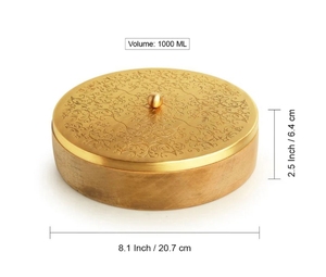 Boîte Chapati artisanale gravée florale en laiton et bois de manguier boîte de magasin chauffe-casserole cuisine décor à la maison - Product Image 6