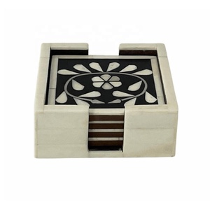 Floral Pattern Bone Inlay <b>Coaster</b> Tea Coffee Drink <b>Coaster</b> with Holder Set of 4 Pcs Modern Decoration Homemade Kitchen <b>Coaster</b> - Product Image 2
