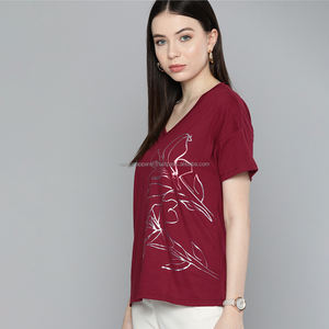 Nardon Apparel High Quality Casual Style Straight Shoulder Women's T-<b>shirts</b> Long Crewneck Button 100% Cotton Anti-Shrink - Product Image 1