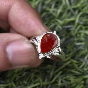 Anillo de Plata de Ley 925 de diseñador hecho a mano para mujer, joyería de plata con forma de pera cornalina roja, Idea de regalo de San Valentín - Product Image 6