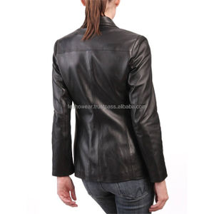 Ladies Premium Soft Sheepskin Leather <b>Blazer</b> <b>Button</b>-Front Winter Outerwear Elegant leather <b>blazer</b> - Product Image 4