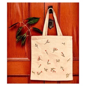 Grey Round Center Floral Embroidered GOTS Large Tote Capacity High Quality Cotton <b>Eco</b> Summer Vintage Portable Women Beach Bags - Product Image 3