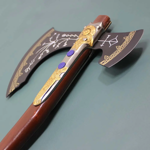 Hache viking artisanale avec manche en bois de frêne gravé et fourreau en cuir avec gravure sur la tête - Product Image 5