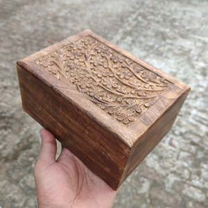 Hand Carved American Style Eco-Friendly <b>Wooden</b> Cremation Urn <b>Box</b> with Hinged Lid Customizable Designs for Human Ashes - Product Image 4
