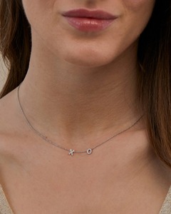 Collar con Letras Separadas y Diamantes Delicados, 0.05 Ct, Diamante Natural Color G-H, Claridad VS, Oro Sólido de 14K, Estilo Inicial Personalizable - Product Image 1
