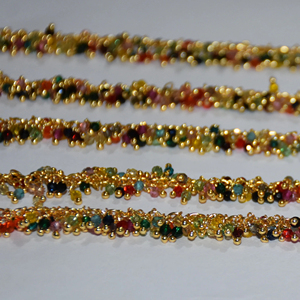 Chaîne de chapelet de perles Hydro de quartz multiples enveloppées de fil plaqué or de qualité supérieure, chaîne de perles de chapelet épais pour la recherche de bijoux - Product Image 3