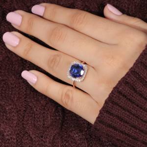 925 Silver Women's <b>Ring</b> with Beautiful Blue Sandstone Gemstone Wet-5.83 Diamond Fine <b>Wedding</b> Engagement <b>Rings</b> IGI Certificate - Product Image 3