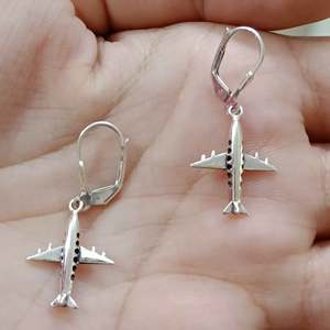 Navya Craft 925 Sterling <b>Silver</b> Handmade Aeroplane <b>Earrings</b> Cute <b>Dangle</b> Drop Design for Women Gold for Christmas Anniversary - Product Image 5