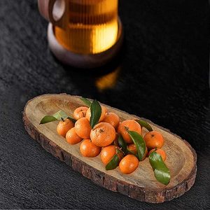 Plato de corteza de servicio de madera hecho a mano arbolado para servir aperitivos pasteles bandeja de servidor forma ovalada - Product Image 3