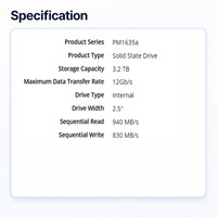 Hard Drive PM1645 MZILT3T2HALS-000C4 3.2TB SAS 12Gbps 2.5" SSD Enterprise Solid State Disk Pusat Data Server 118033343