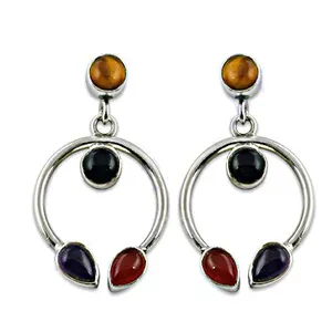 Boucles d'oreilles pendantes en argent 925 avec pierres précieuses pour femmes, boucles d'oreilles tendance - Product Image 3