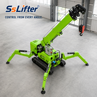 Mini-grue araignée compacte avec flèche télescopique et stabilisateurs hydrauliques pour la construction, l'installation de vitrages et le levage en intérieur